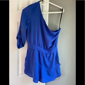 Bebe royal blue one shoulder romper size small